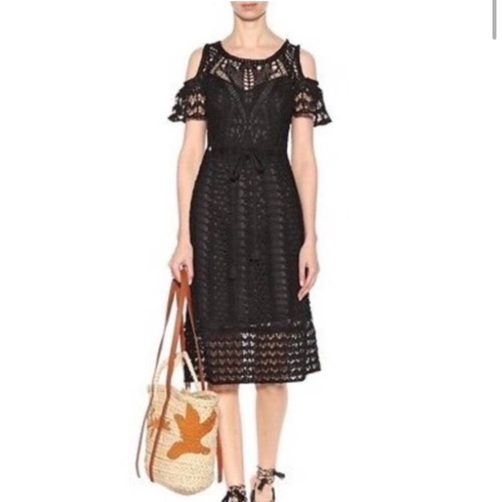 SEE BY CHLOE Women’s Boho Black Crochet Off the Shoulder Midi Coverup
